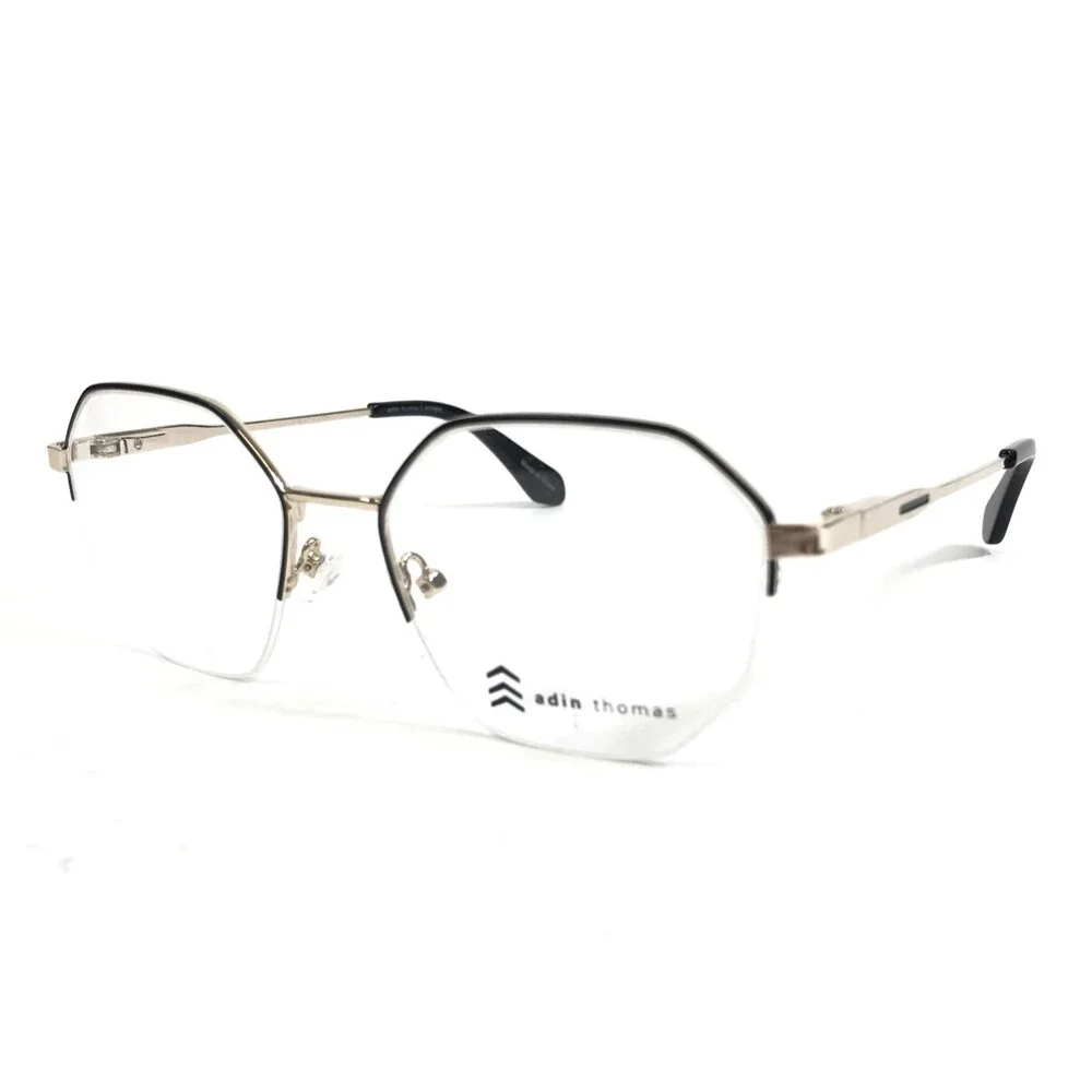 Adin Thomas Eyeglasses Frames AT-632 C2 Black Gold Hexagonal Wire Rim 49-17-135